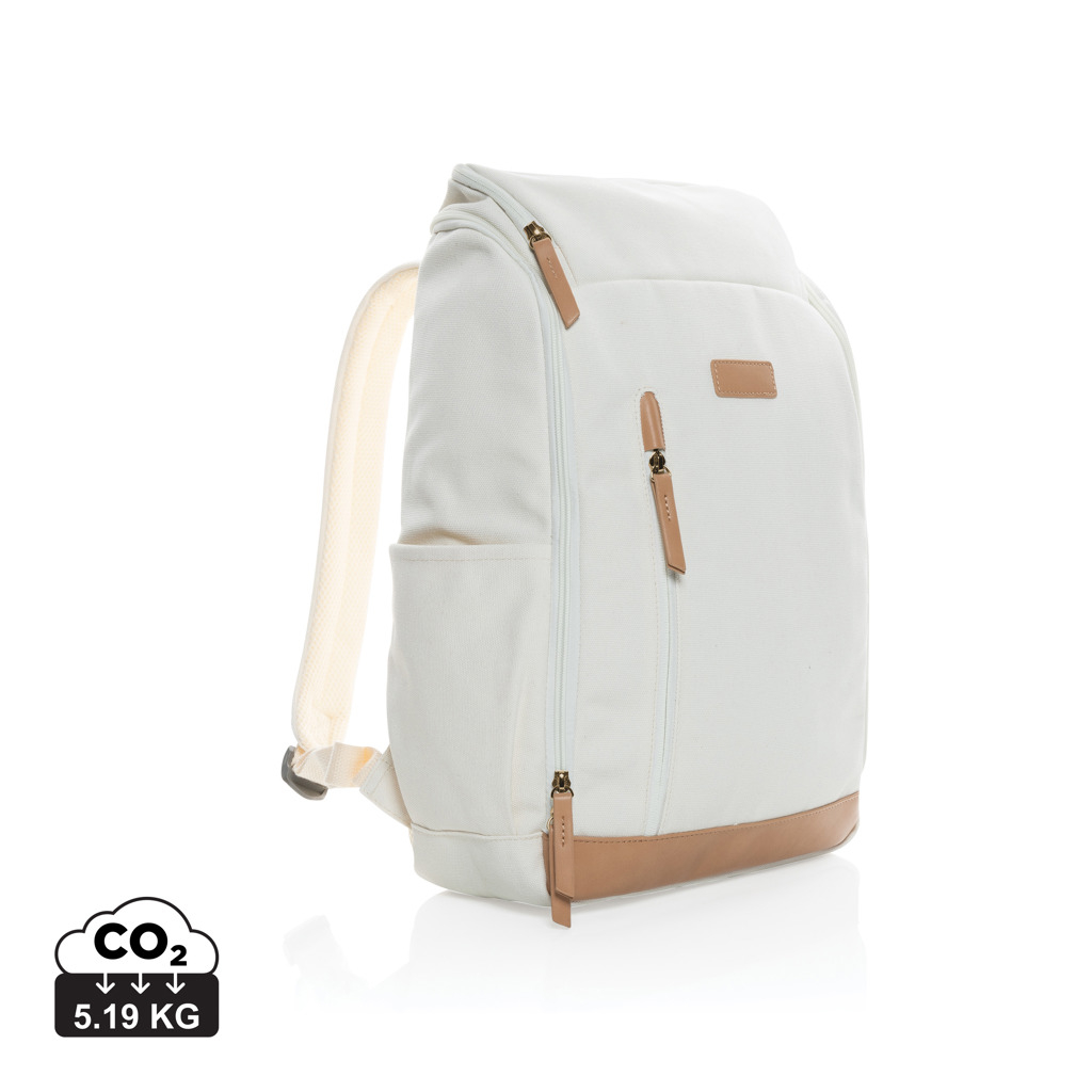 Sac à dos ordinateur 15" personnalisé coton recyclé Impact Blanc cassé